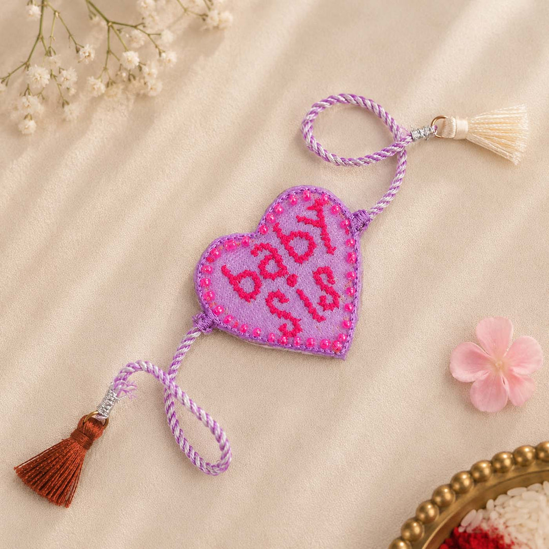 Handmade Beaded Baby Sis Theme Rakhi With Roli Chawal For Sister