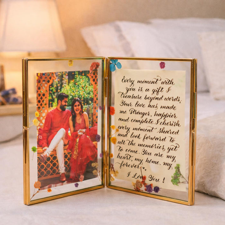 Photo Personalized Vintage Dried Flower Glass Frame With Quote