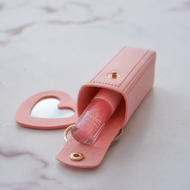 Pink Faux Leather Lipstick Holder Bag Charm With Keyring