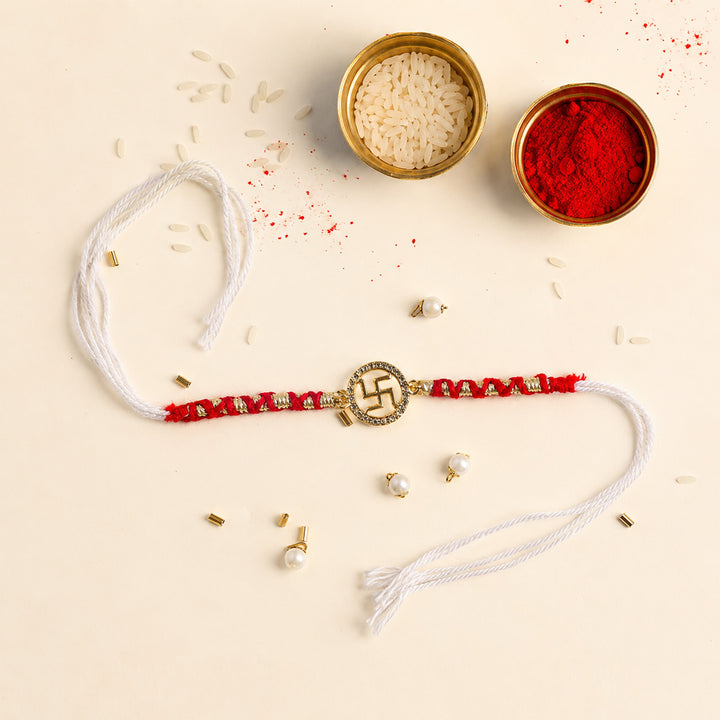 Handmade Sathiya Charm Metal Chain Rakhi With Roli Chawal For Brother