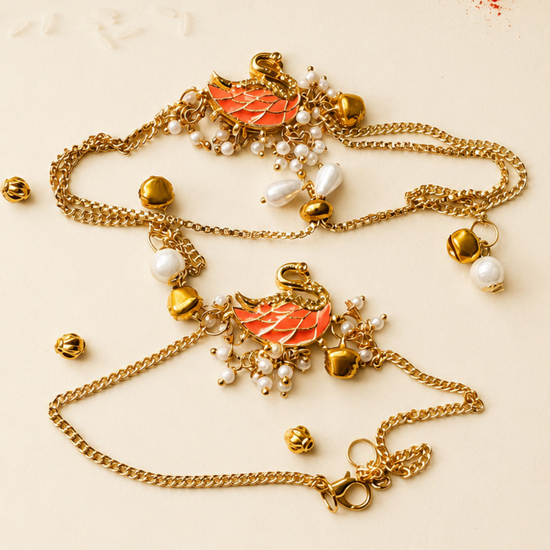 Handmade Swan Charm Pearl Rakhi & Lumba With Roli Chawal For Bhaiya Bhabhi | Set Of 2