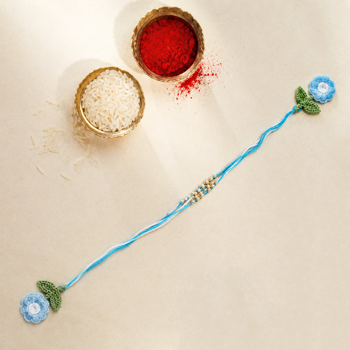 Handmade Threadwork Floral Latkan Rakhi With Roli Chawal For Kids/Bhabhi