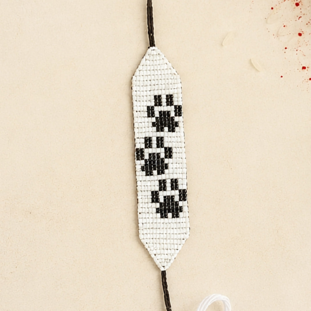 Hand Beaded Paw Motif White Bracelet Rakhi With Roli Chawal For Pets