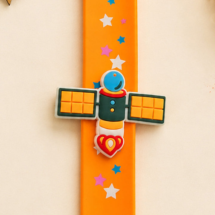 Handmade Satellite Silicone Slap Band Rakhi For Kids With Roli Chawal For Brother