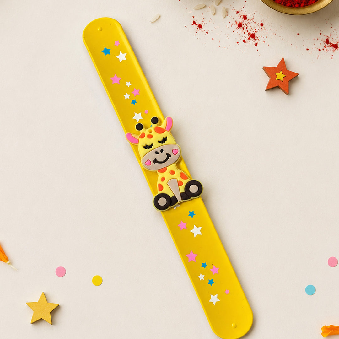 Handmade Giraffe Silicone Slap Band Rakhi For Kids With Roli Chawal For Brother