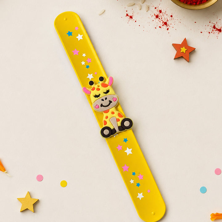 Handmade Giraffe Silicone Slap Band Rakhi For Kids With Roli Chawal For Brother