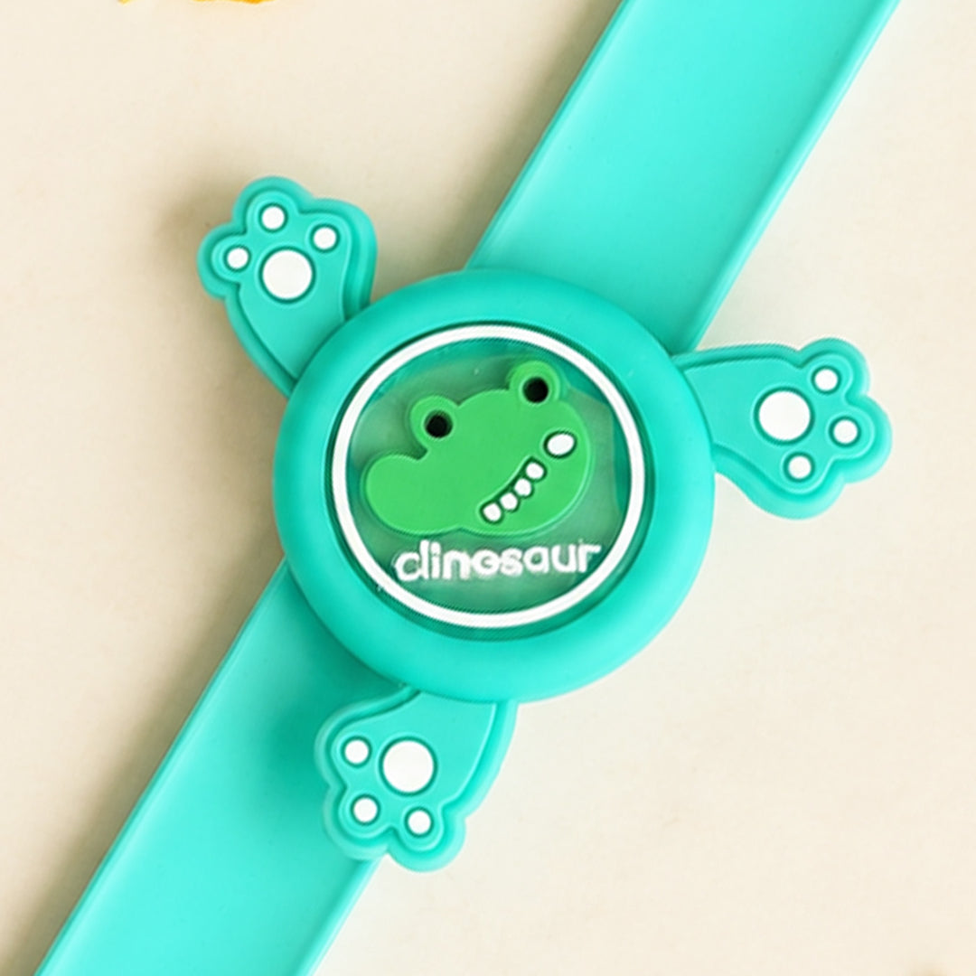 Handmade Dinosaur Spinner Silicone Slap Band Rakhi For Kids With Light & Roli Chawal For Brother