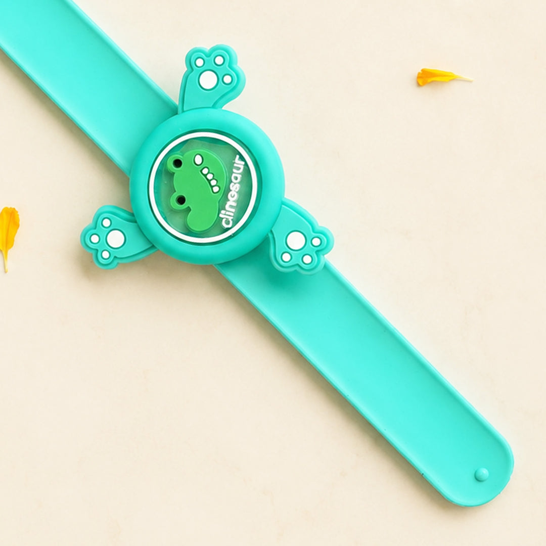 Handmade Dinosaur Spinner Silicone Slap Band Rakhi For Kids With Light & Roli Chawal For Brother