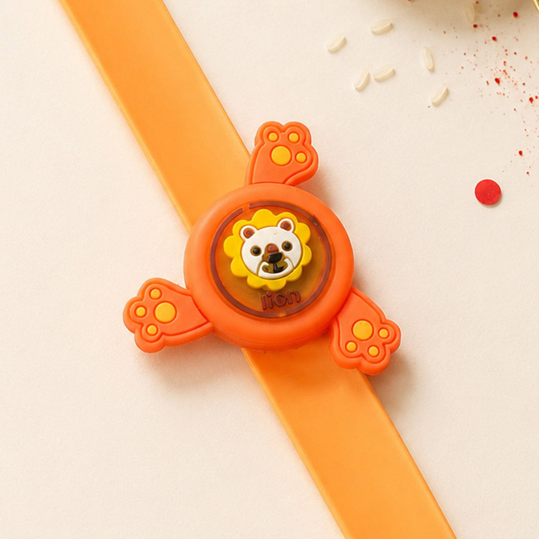 Handmade Lion Spinner Silicone Slap Band Rakhi For Kids With Roli Chawal For Brother