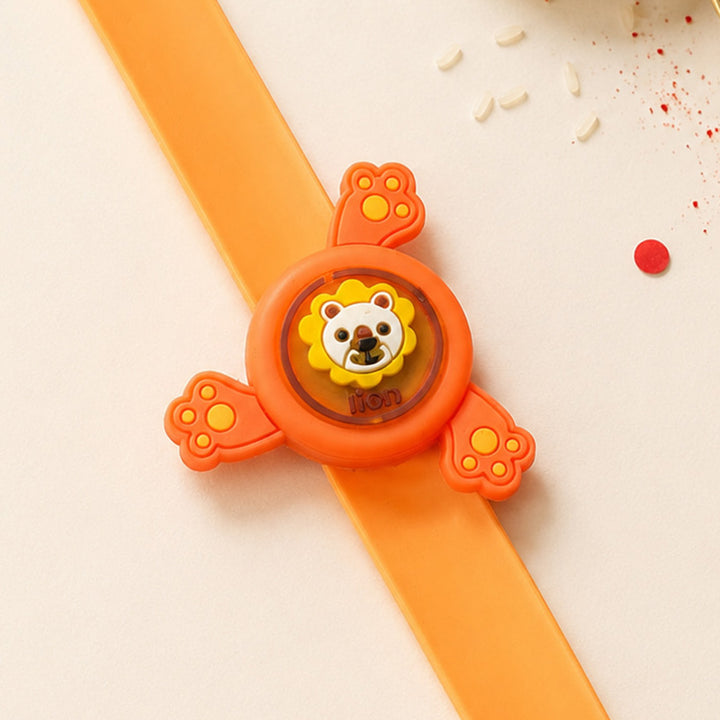Handmade Lion Spinner Silicone Slap Band Rakhi For Kids With Roli Chawal For Brother