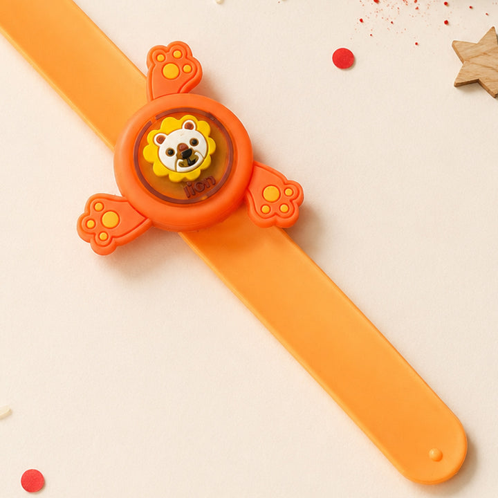 Handmade Lion Spinner Silicone Slap Band Rakhi For Kids With Roli Chawal For Brother