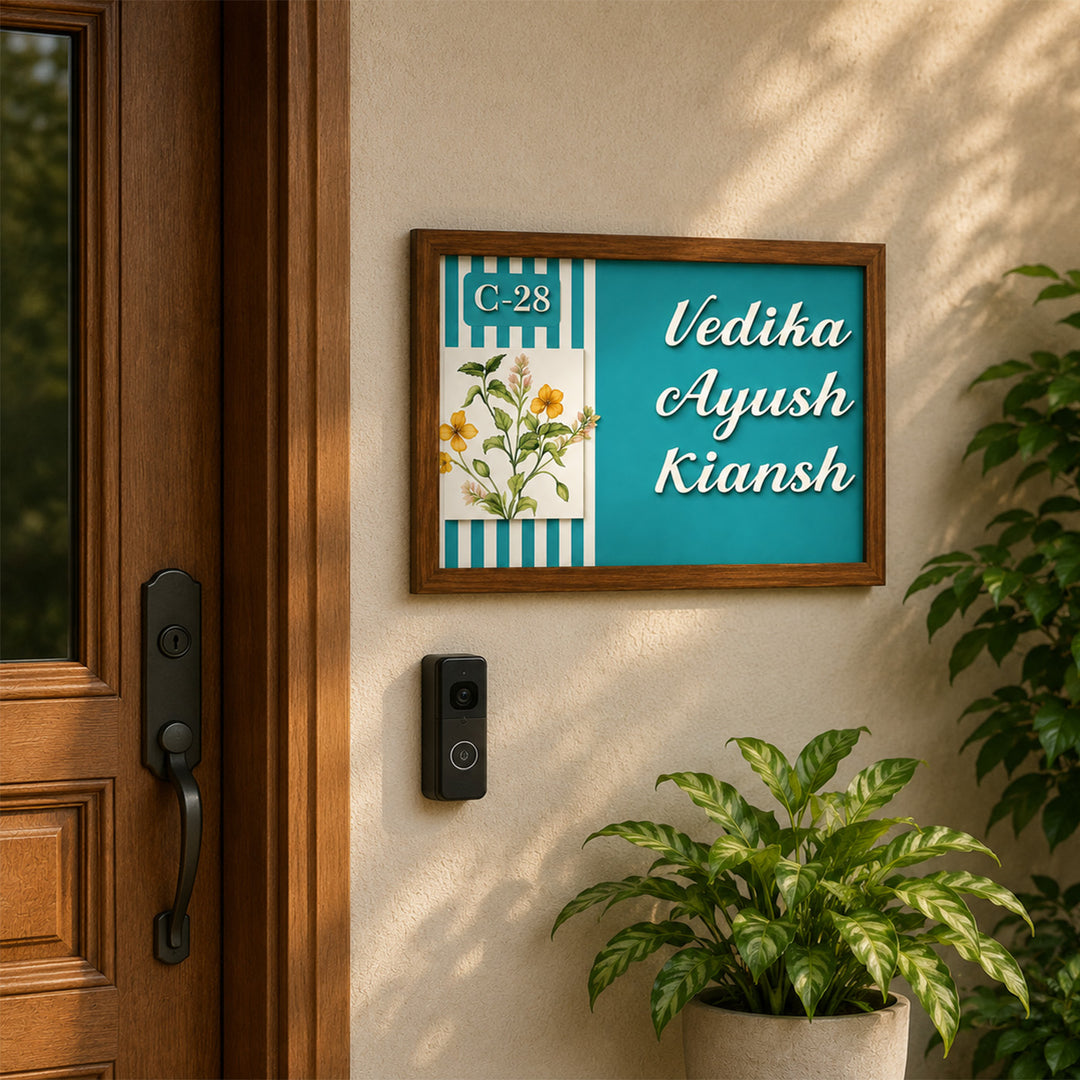 Personalized Aangan Aura Printed Wooden & Acrylic Name Plate with 3D Letters
