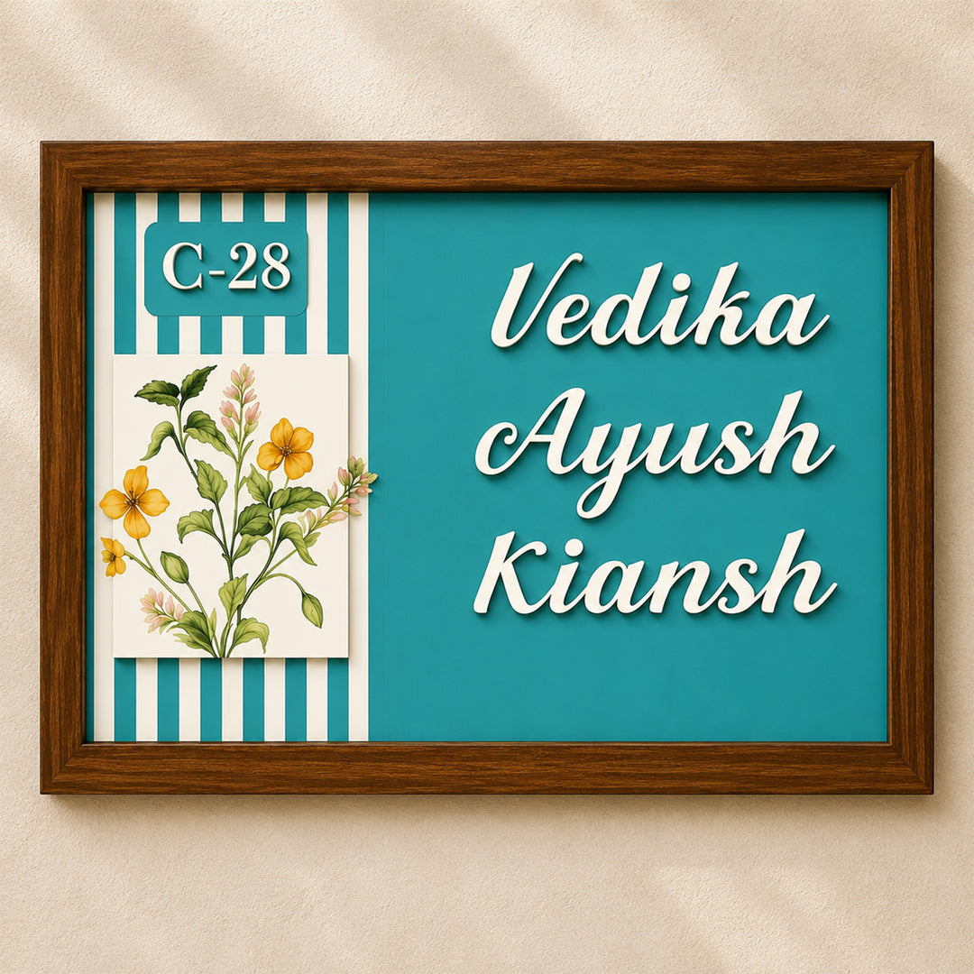 Personalized Aangan Aura Printed Wooden & Acrylic Name Plate with 3D Letters