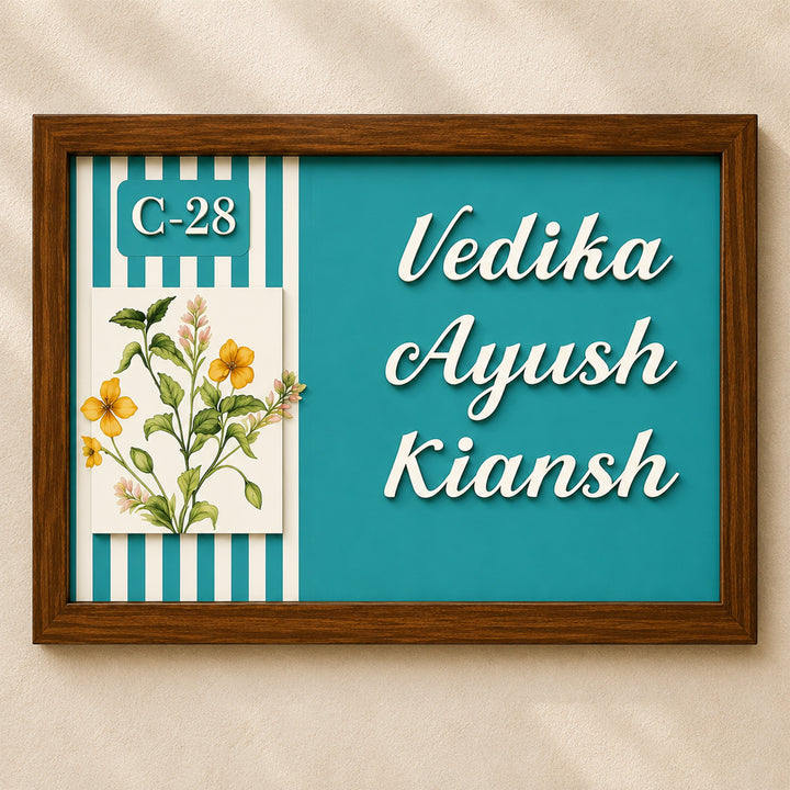 Personalized Aangan Aura Printed Wooden & Acrylic Name Plate with 3D Letters