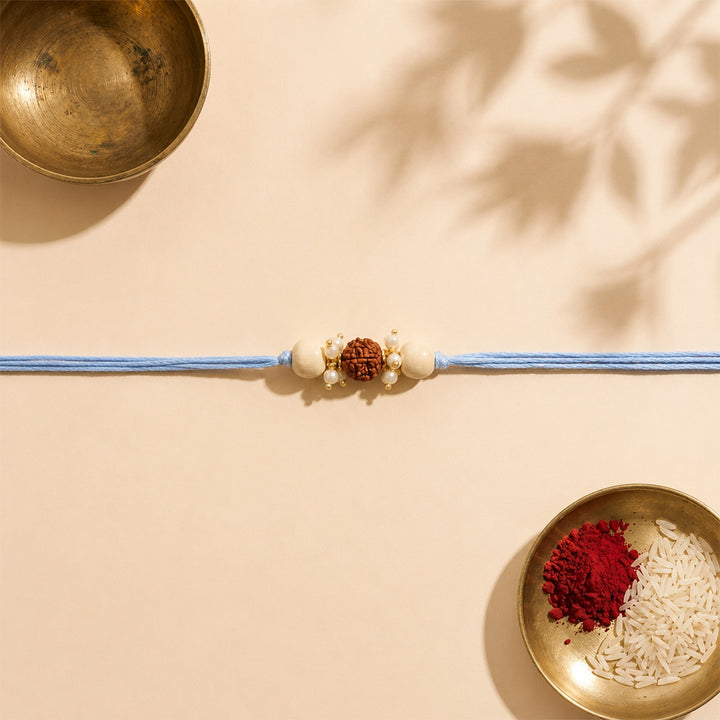 Handmade Rudraksh Sacred Rakhi With Roli Chawal For Bhaiya