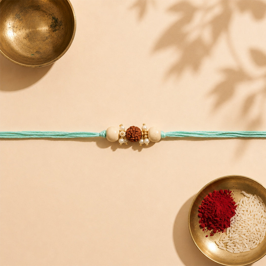 Handmade Rudraksh Sacred Rakhi With Roli Chawal For Bhaiya