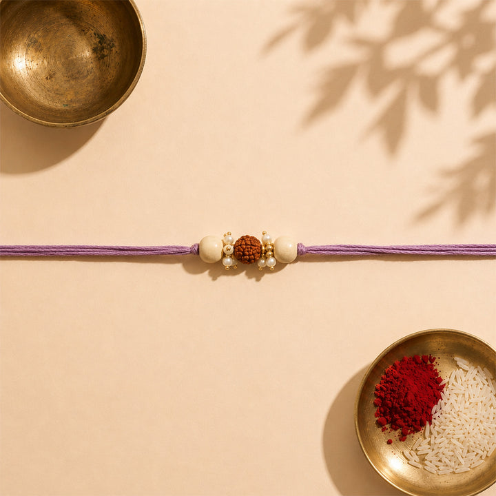 Handmade Rudraksh Sacred Rakhi With Roli Chawal For Bhaiya