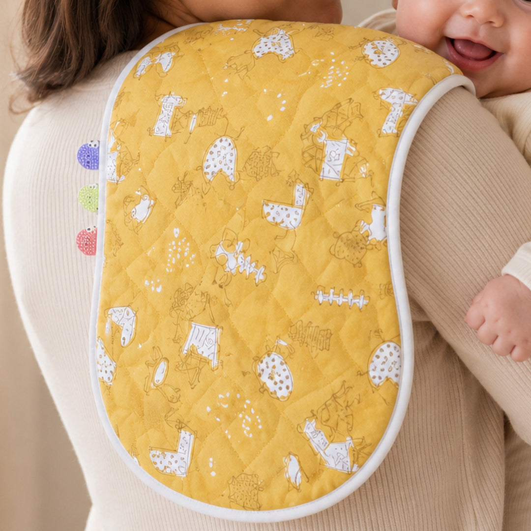 Block Printed Farm Friends Burp Cloth