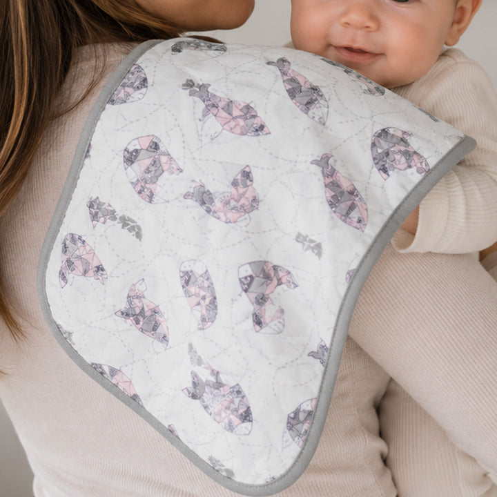 Block Printed Greyscale Aquarium Burp Cloth