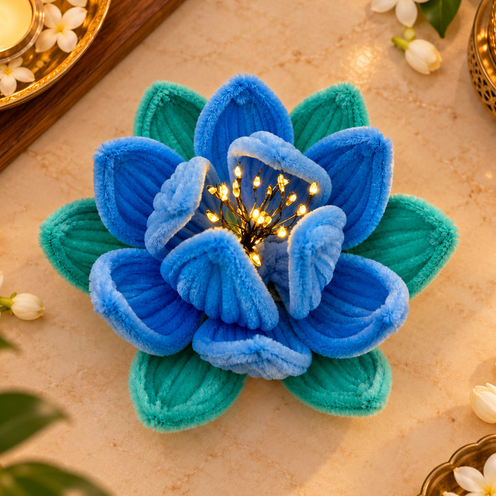 Handcrafted Phool Bai Blue Lotus Pipe Cleaner LED Tealight Holder