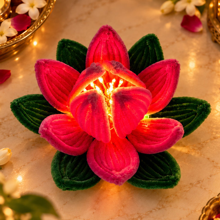 Handcrafted Phool Bai Rani Pink Lotus Pipe Cleaner LED Tealight Holder