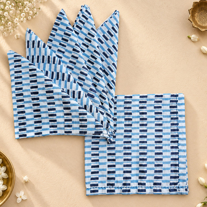 6 Pc | "Indigo Brick" Hand Block Printed Cotton Cloth Napkin Set For Festive Dining
