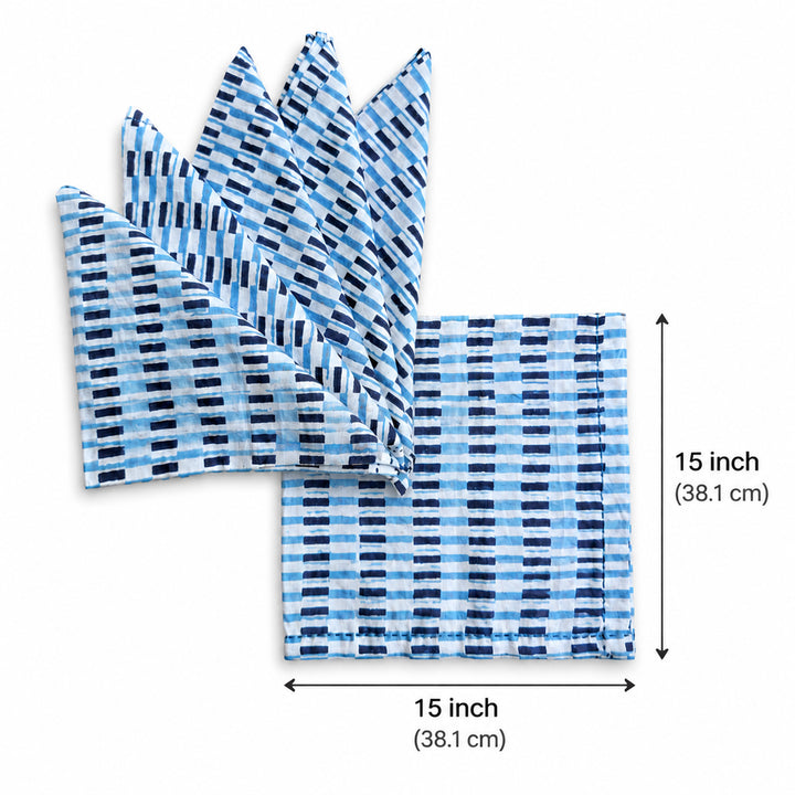 6 Pc | "Indigo Brick" Hand Block Printed Cotton Cloth Napkin Set For Festive Dining