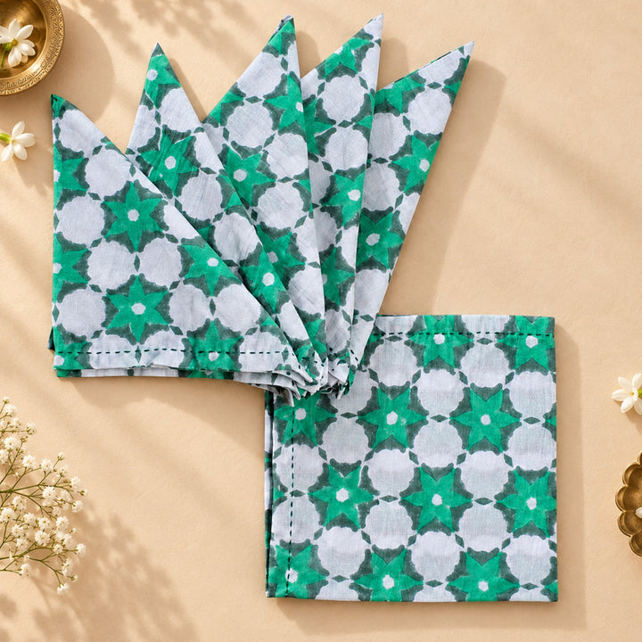 6 Pc | "Forest Flower" Hand Block Printed Cotton Cloth Napkin Set For Festive Dining