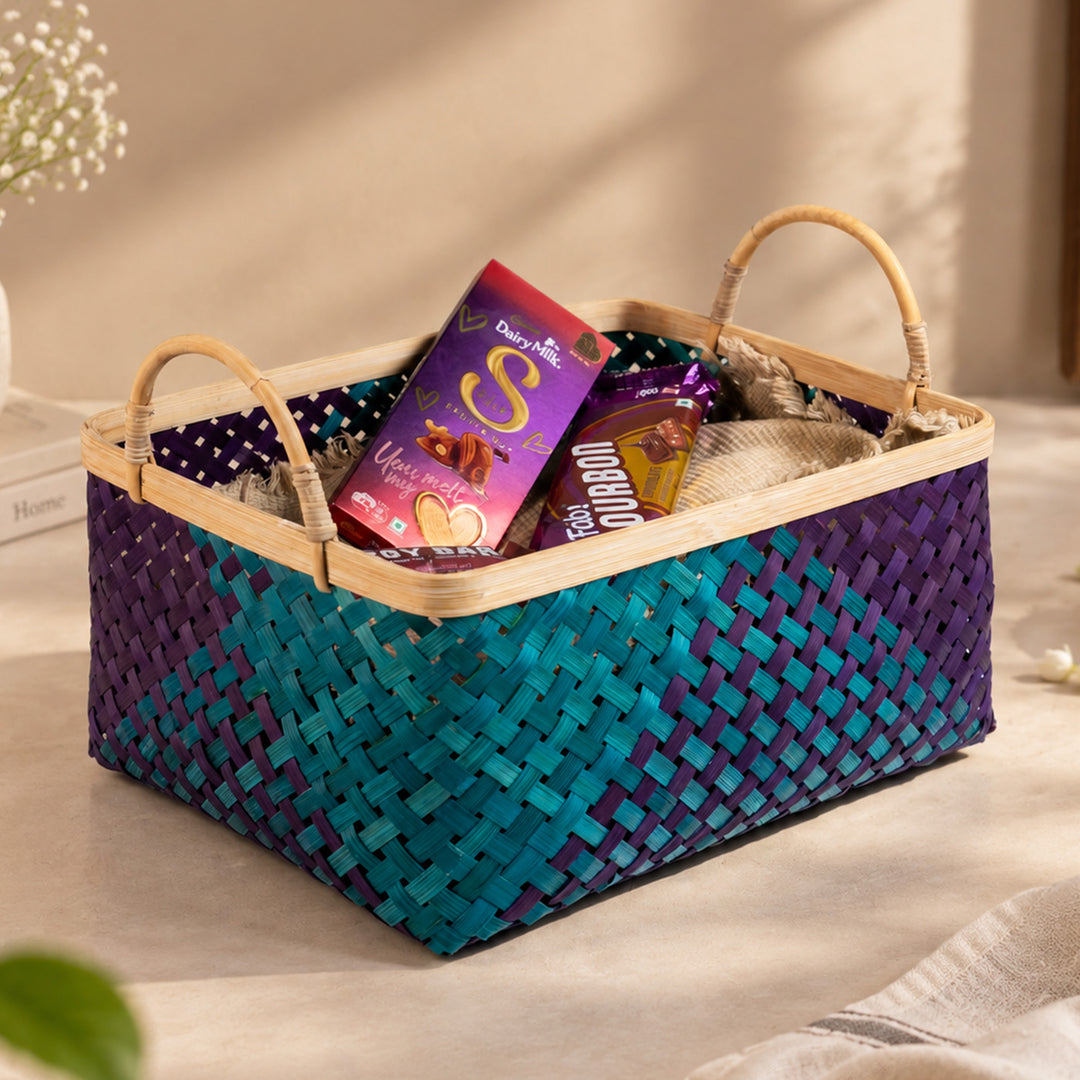 "Neelaya" Handwoven Bamboo Basket With Handles For Home Storage & Gifting
