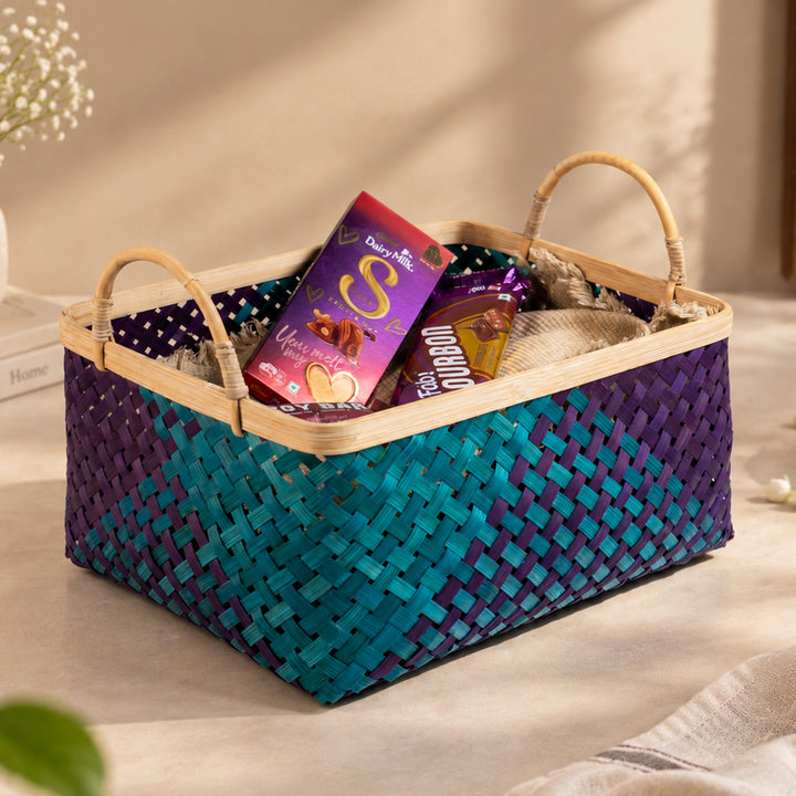 "Neelaya" Handwoven Bamboo Basket With Handles For Home Storage & Gifting