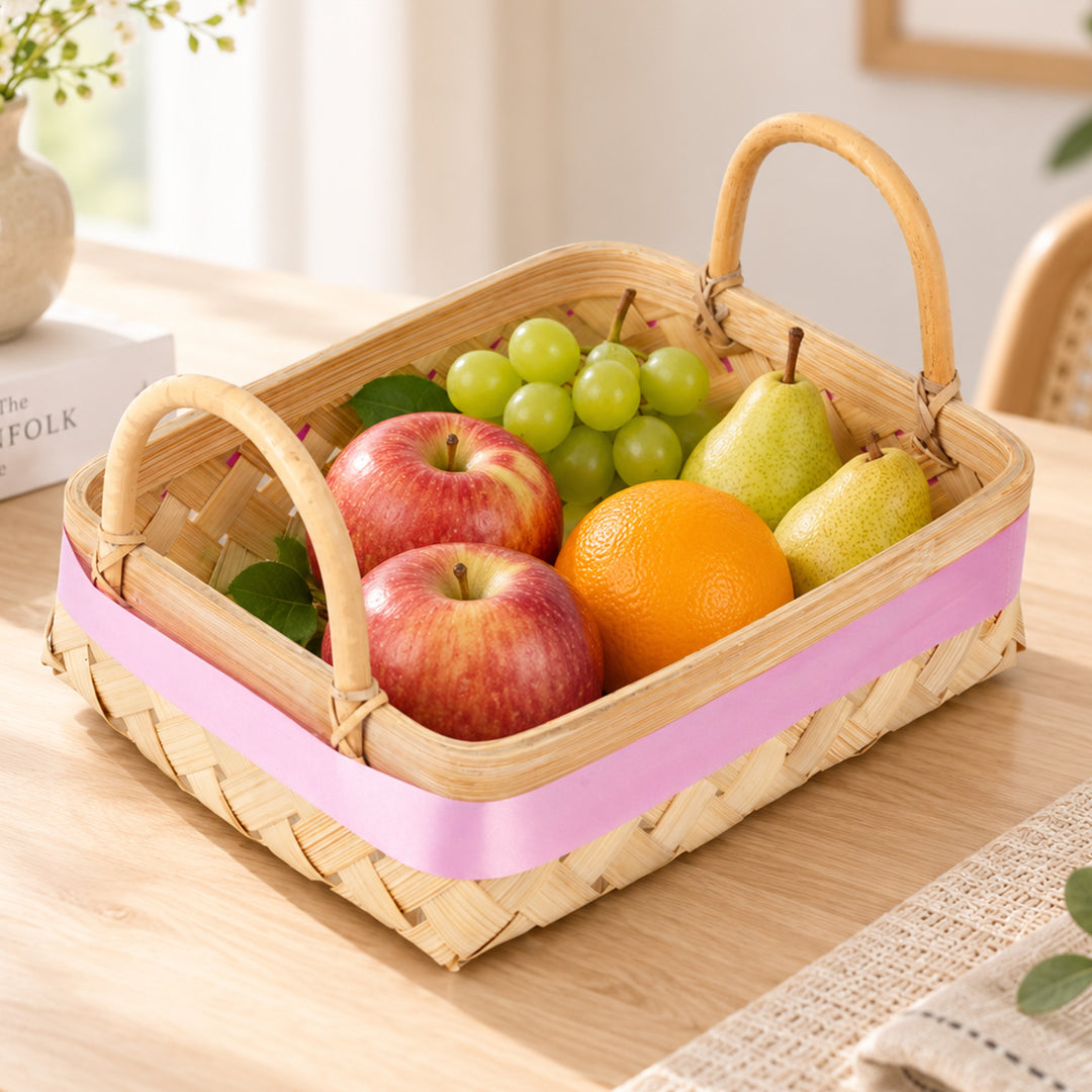 "Elora" Handwoven Bamboo Basket/Tray With Handles For Home Storage & Gifting