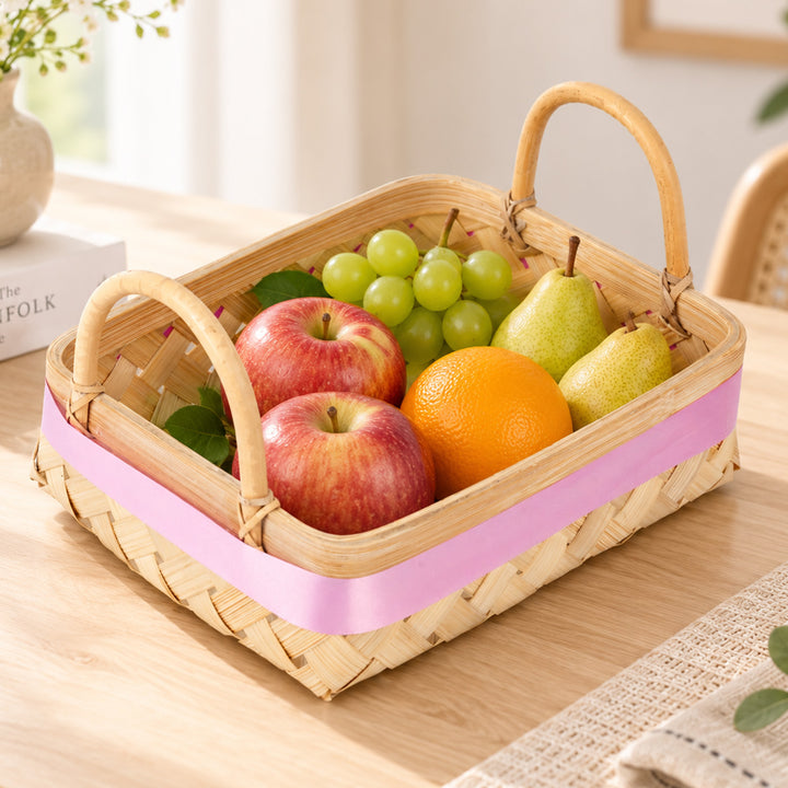 "Elora" Handwoven Bamboo Basket/Tray With Handles For Home Storage & Gifting