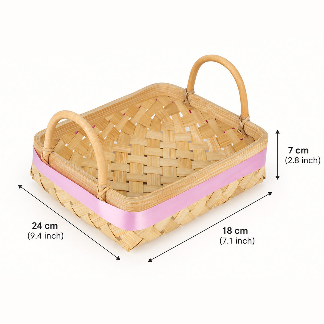 "Elora" Handwoven Bamboo Basket/Tray With Handles For Home Storage & Gifting