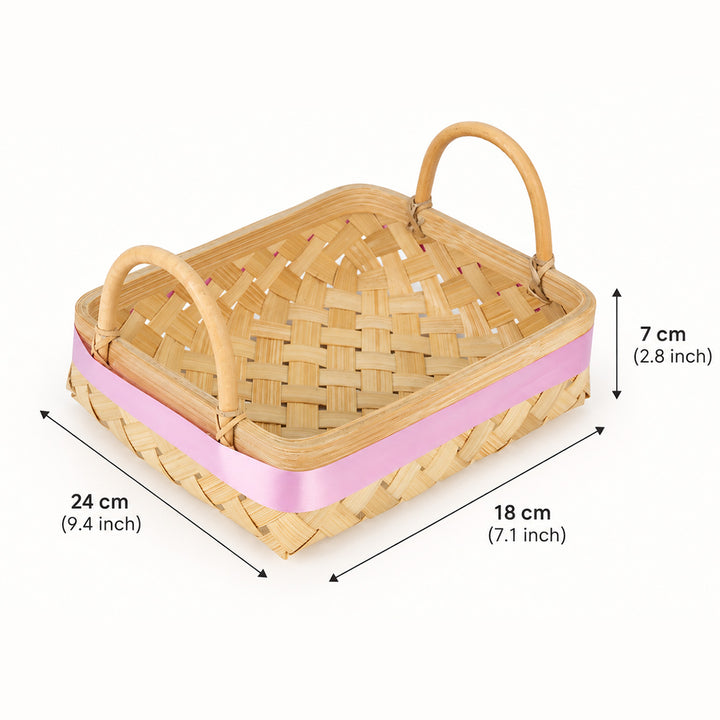 "Elora" Handwoven Bamboo Basket/Tray With Handles For Home Storage & Gifting