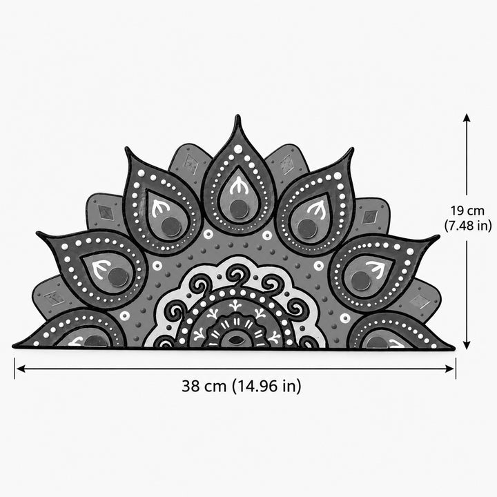 2 Pc | Hand-Painted Blue & Yellow Half-Moon Lippan Art Mdf Split Rangoli For Festive Decor