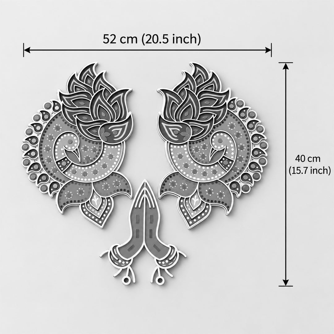 3 Pc | Hand-Painted Peacock & Hand Mdf Lippan Rangoli With Mirror Work For Festive Decor