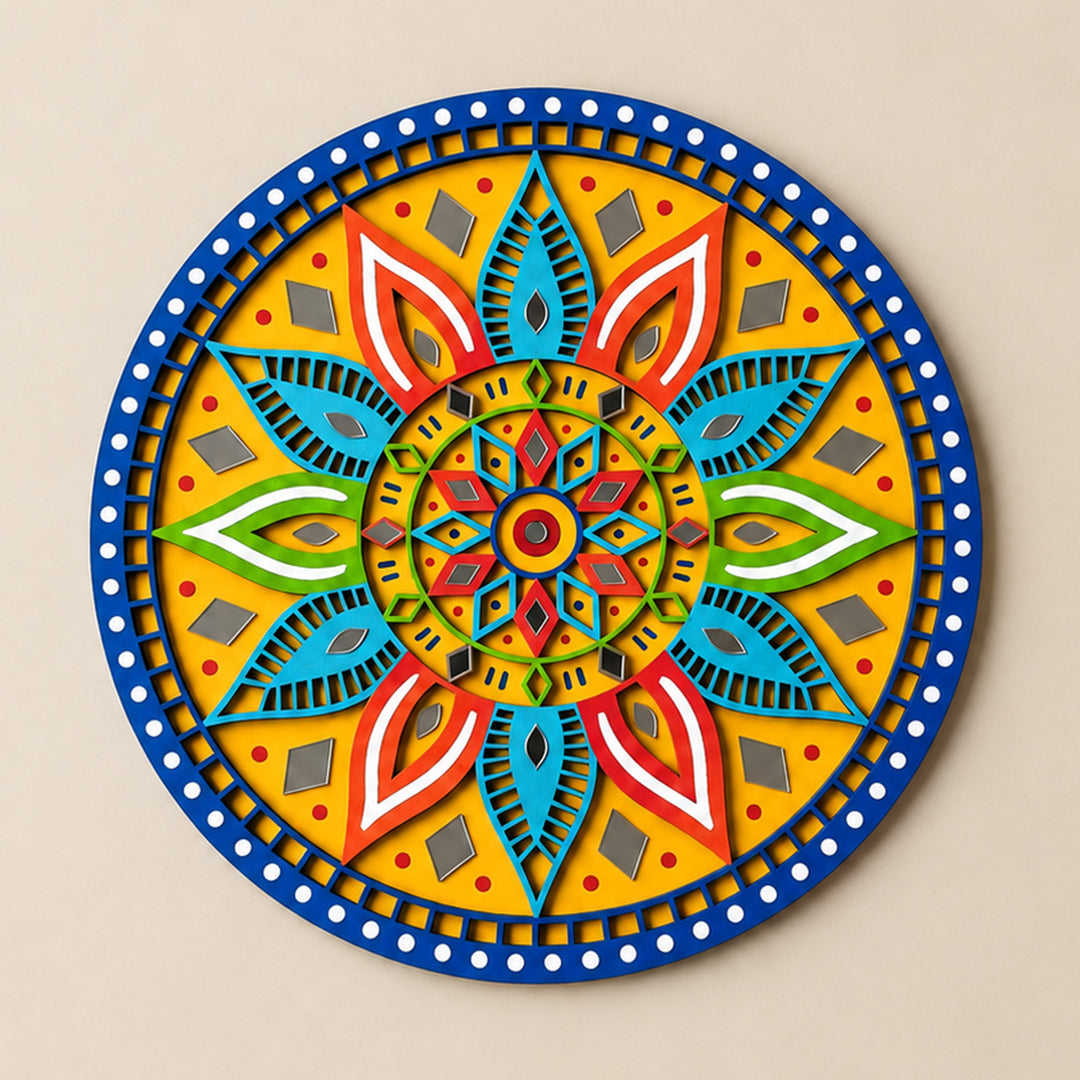 Hand-Painted Multicolour Floral Mdf Rangoli For Festive Decor