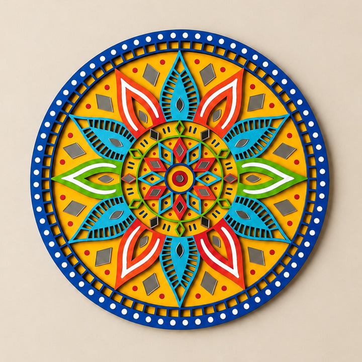 Hand-Painted Multicolour Floral Mdf Rangoli For Festive Decor