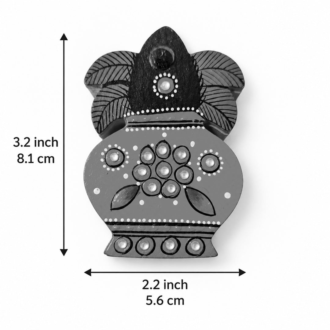 Meenakari Kalash Hand Painted Orange MDF Kalash Shaped Haldi Kumkum Holder With Rotating Lid For Puja & Wedding Gifting
