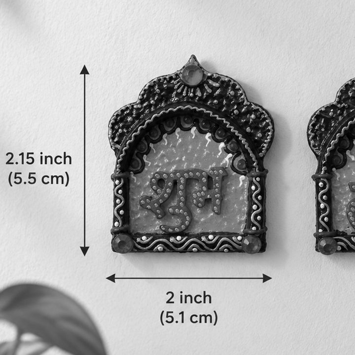 Set Of 2 | "Jharokha Shubh Laabh" Handcrafted Paper Mache Wall Decor With Layered Arch Detailing For Festive Decoration