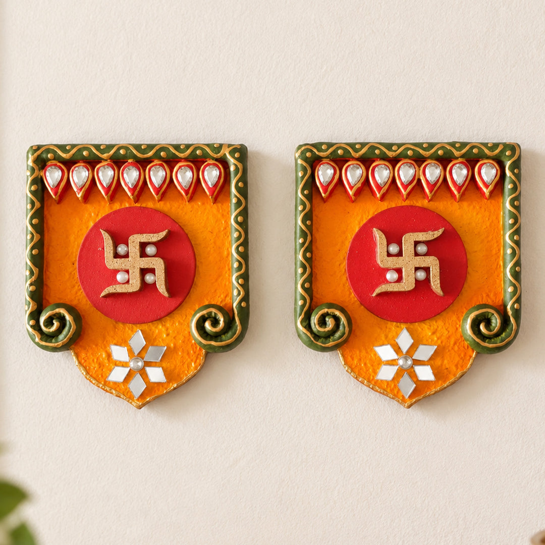 Set Of 2 | "Curly Jharokha Saathiya" Handcrafted Paper Mache Wall Decor With Scalloped Arch Detailing For Festive Decoration