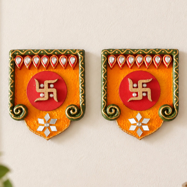 Set Of 2 | "Curly Jharokha Saathiya" Handcrafted Paper Mache Wall Decor With Scalloped Arch Detailing For Festive Decoration