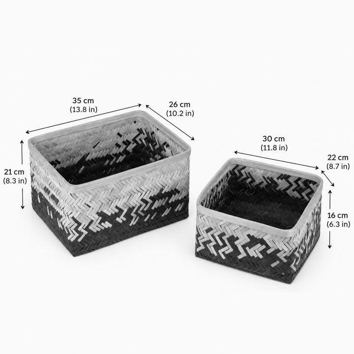 Set of 2 | "Pearl" Handwoven Bamboo Tray For Home Storage & Gifting