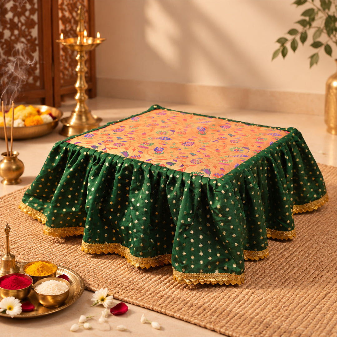 Handcrafted Chaurang Paithani & Chanderi Pooja Asan