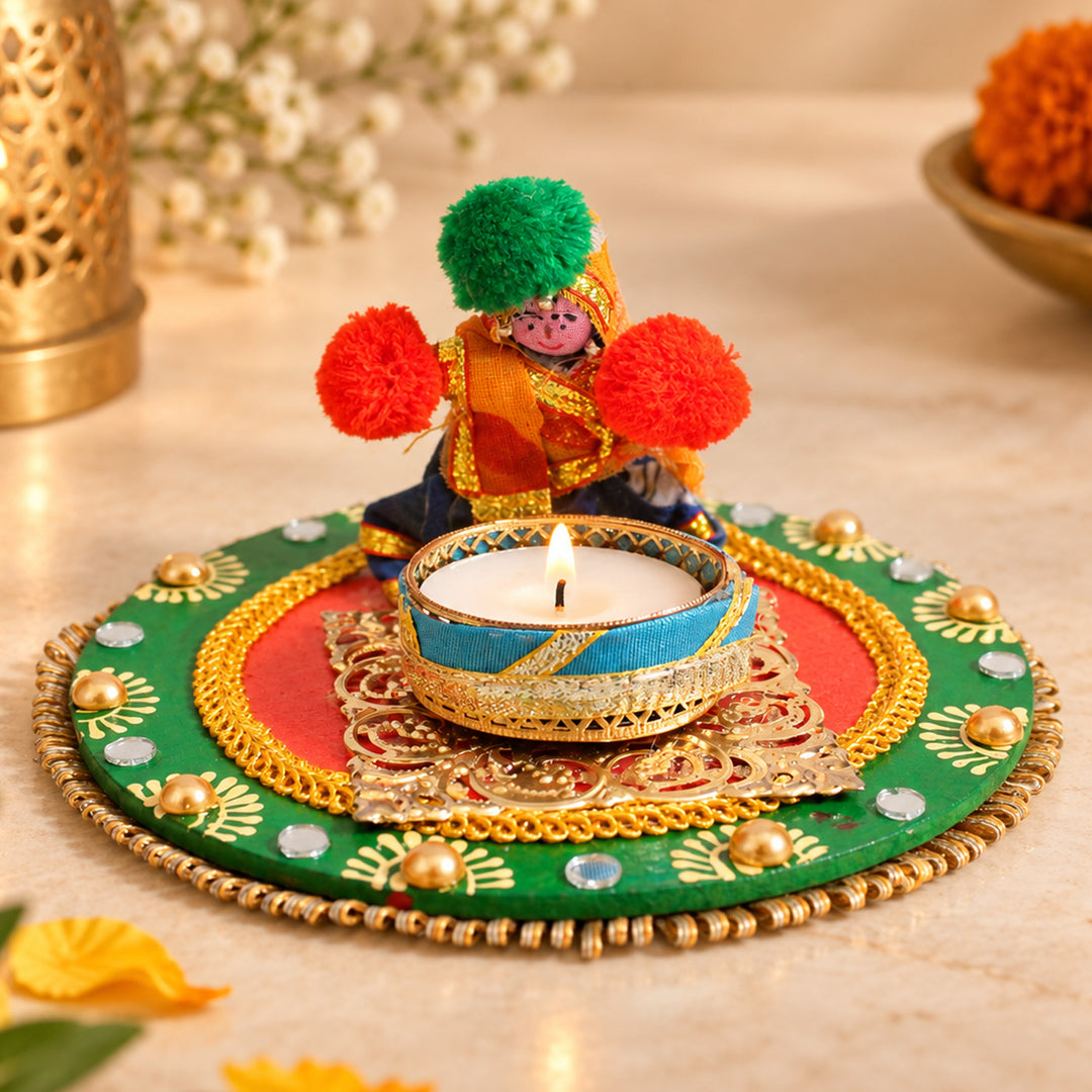 "Puppet" Handmade Fabric-Wrapped MDF Tealight Candle Holder For Festive Decor