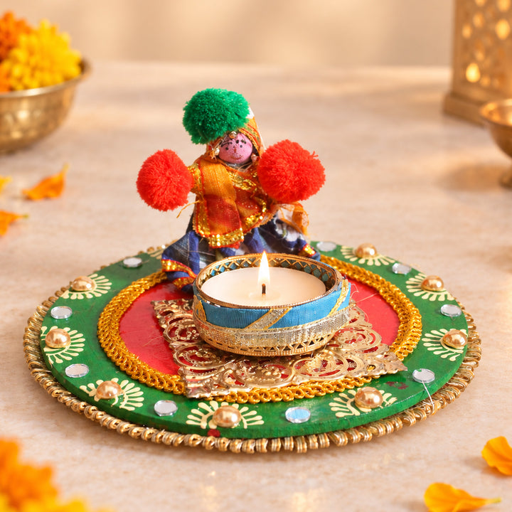 "Puppet" Handmade Fabric-Wrapped MDF Tealight Candle Holder For Festive Decor
