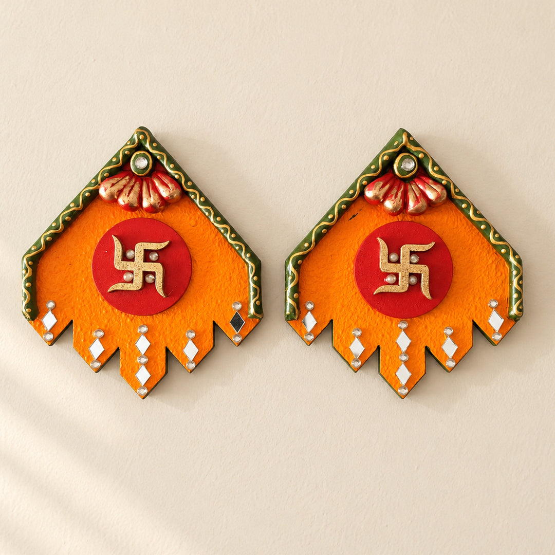 Set Of 2 | "Small Kite Saathiya" Handcrafted Paper Mache Wall Decor With Layered Detailing For Festive Decoration