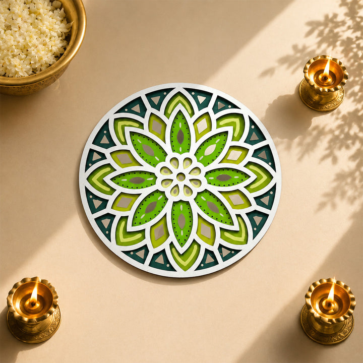 Hand-Painted Floral Lippan Art Mdf Rangoli For Festive Decor