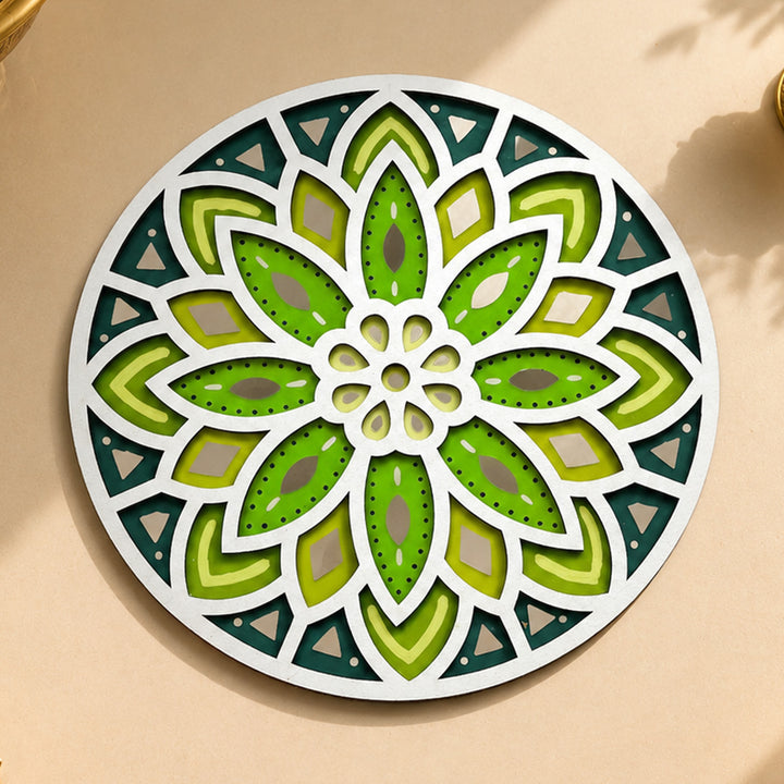 Hand-Painted Floral Lippan Art Mdf Rangoli For Festive Decor