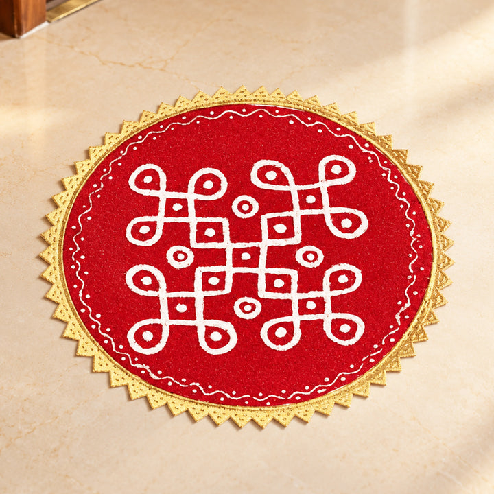 Kolam Round 7 Inch Reusable Hand-Painted Fabric Rangoli Mat for Festive Decor